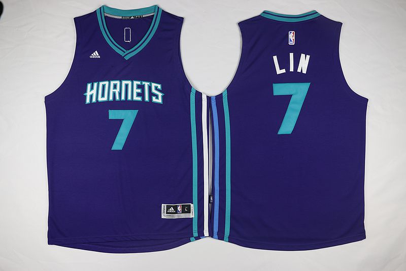 Men Charlotte Hornets #7 Lin Purple Throwback Stitched NBA Jersey->charlotte hornets->NBA Jersey